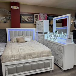 Offer Bedroom Set LED lights - BED BLACK White GRAY - New - Ask For Price 