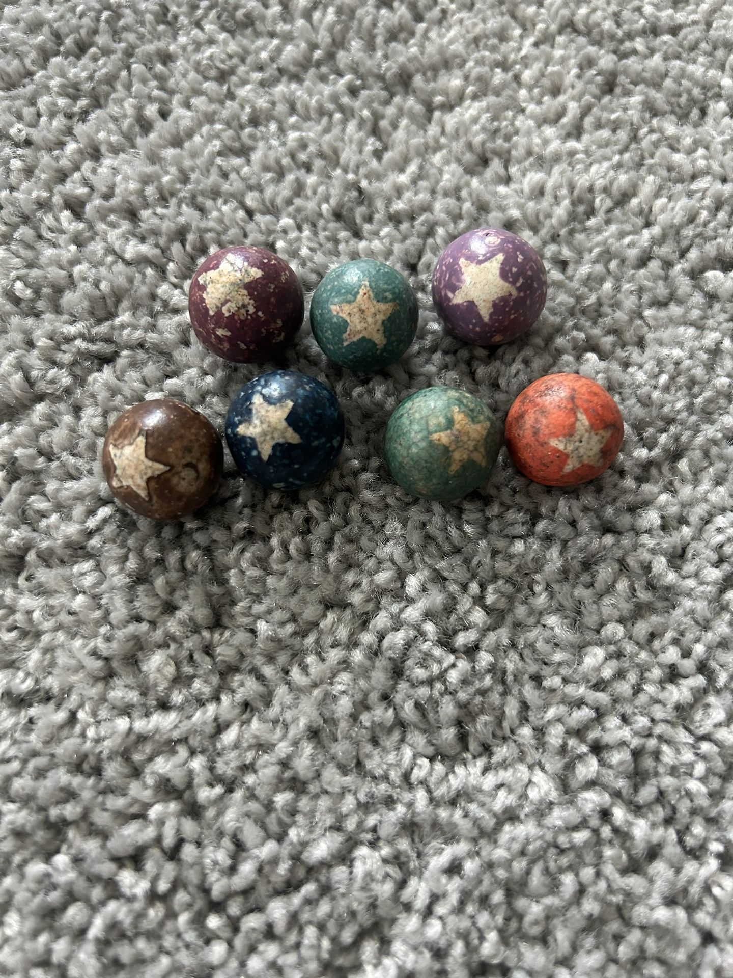 1800s Civil War Marbles Lot Of 7 Very Rare Clay Handmade