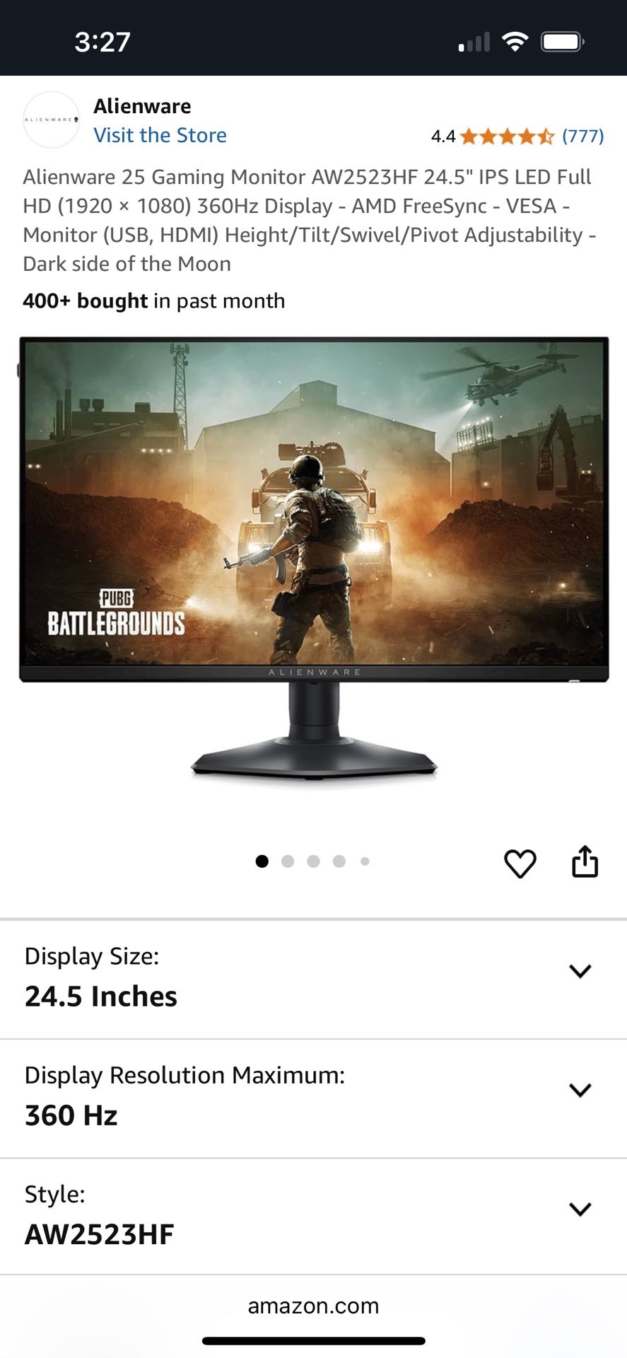 Alienware AW2523HF 24.5" + AW2720hf For $50