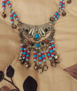 Vintage Ethnic Beaded Bell Necklace 