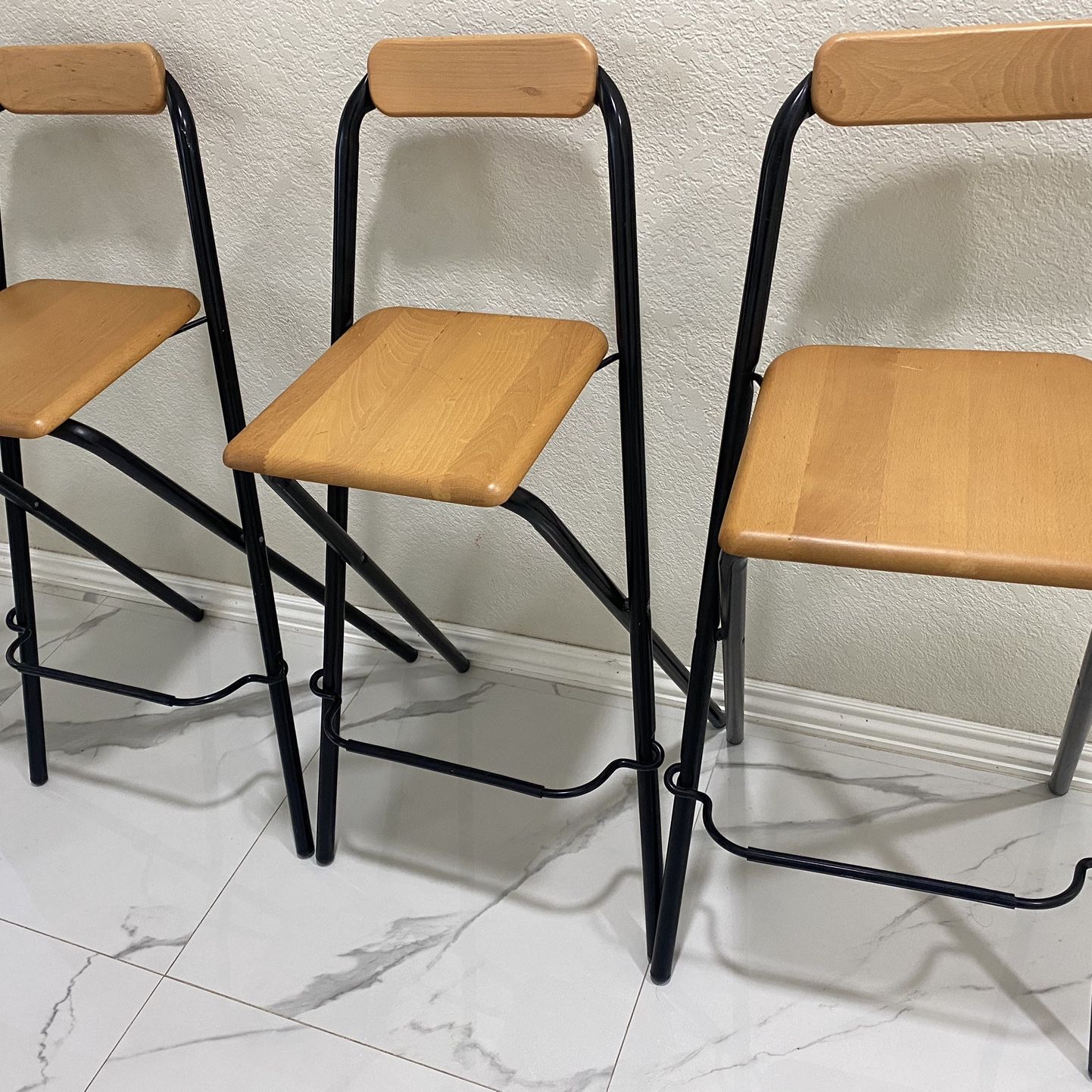 Three Vintage 1990s IKEA Dennis Folding Postmodern Bar Stools