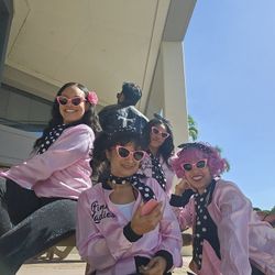 Pink lady jacket headband earrings 2 scarves. Size S-M 