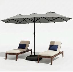 15FT Large Patio Umbrella with Base Included, Outdoor Double sided Umbrellas with Crank Handle, Rectangle Table Umbrella for Pool Lawn Garden Market