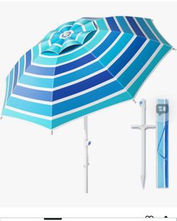 Brand New 8FT Beach Umbrella - UPF50+ UV Protection - Factory Sealed