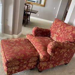 Elegant Floral Armchair and Ottoman Set