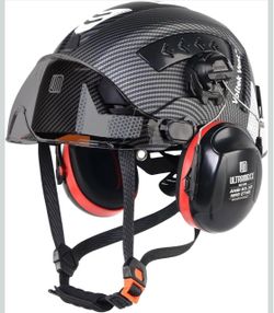 Type II Class C Hard Hat | Adjustable Face Visor & Detachable Ear Muffs | ANSI Z89.1 Certified, 6-Point Ratchet Fit, Vented with Reflective Strips