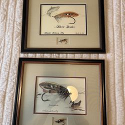 Set of two framed Atlantic Salmon Fly artworks: Silver Doctor and Jock Scott. $50 Porch pickup in SLO off Foothill. FCFS or pay to hold. Serious buyer