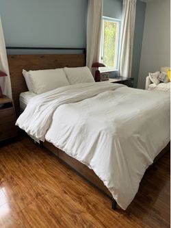 Queen Size Wood Bedframe with 4 Storage Cabinets