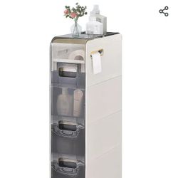EAFIEO 4-Tiers Bathroom Floor Storage
Cabinet Narrow Slim Tall Movable Towel
Organizer Side Freestanding Rolling Unit with
Clear Drawers for Small Spa