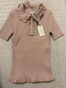 Milly Minis Girls Ribbed Ruffle Knit Top