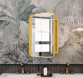 16 in. W x 24 in. H Rectangular Metal Medicine Cabinet w/ Mirror in Gold, Recessed and Wall Medicine Cabinet for Storage