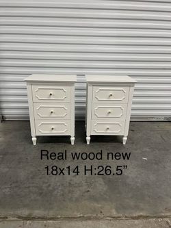 Antique look two white nightstands with three drawers each set of two