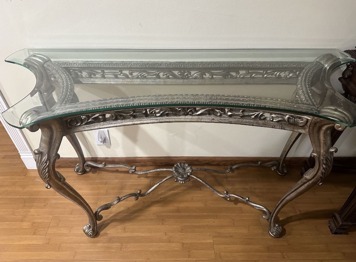 Glass Top Side Table Credenza
