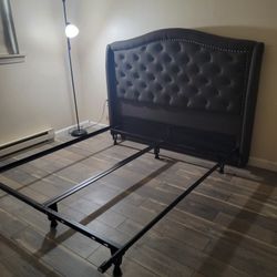Queen Upholsted Tufted Headboard & Adjustable Metal Frame
