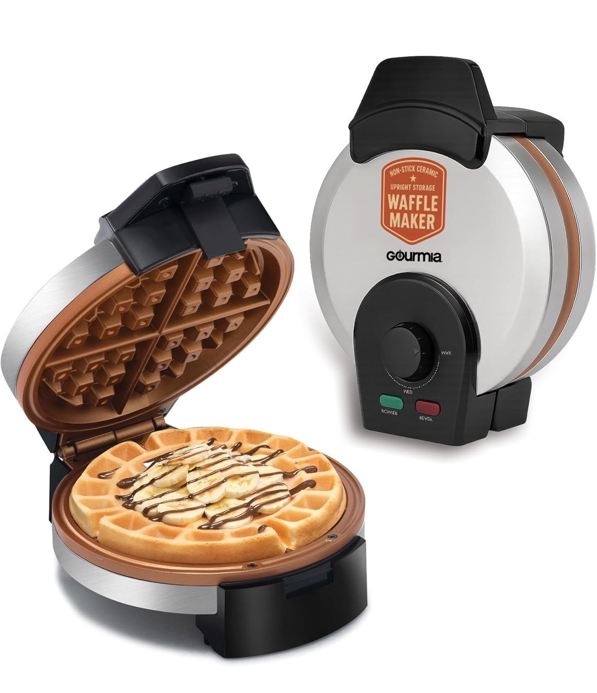 New Gourmia Belgian Waffle Maker Compact Adjustable Browning