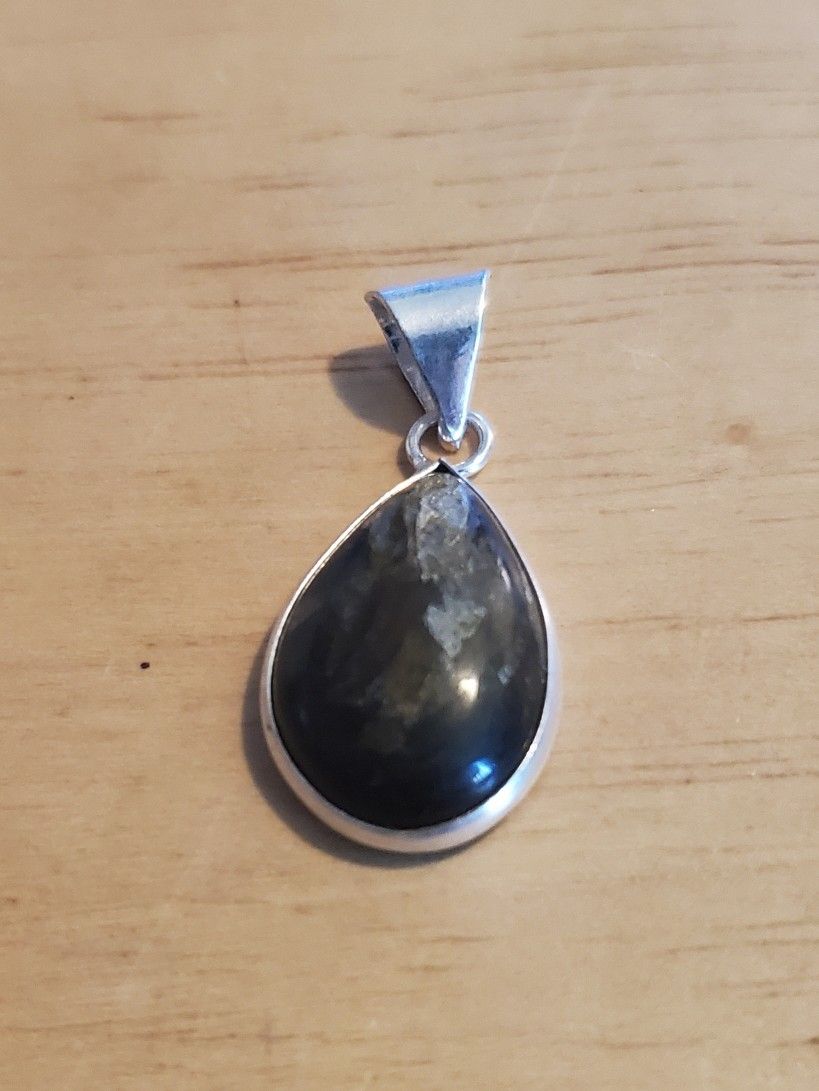 Laborodite Wrapped In Sterling Silver Pendant.