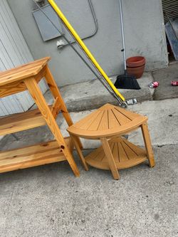 Wood Corner Stool and Shelf Set