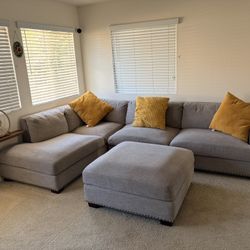 Modern Grey Sectional Sofa + Large Ottoman (Thomasville/Costco)