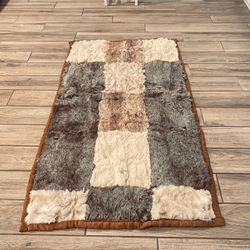 Patchwork Fur Rug with Suede Border