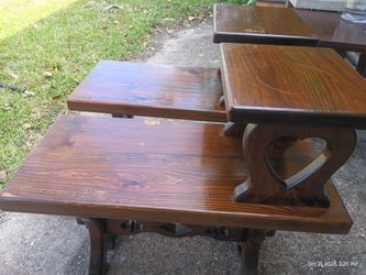 Vintage Two-Tier Wooden Telephone Table / Plant Stand - Rustic Heart Cutout