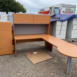 L-Shape Desk With Hutch And 4-Drawer Filing Cabinet 