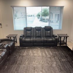 Sofa And Love Seat Gray Leather Also Huge Rug