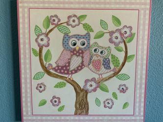 Owl canvas wall picture, great cond