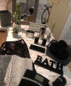 Huge 28 PC Black-Silver & Grey Bathroom Bundle (plus 12 curtain hooks)