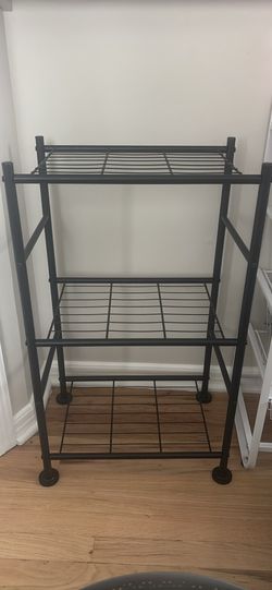 Black metal shelves