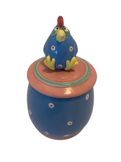 Vintage 1985’ Ceramic Jar with Pink Lid and Bird