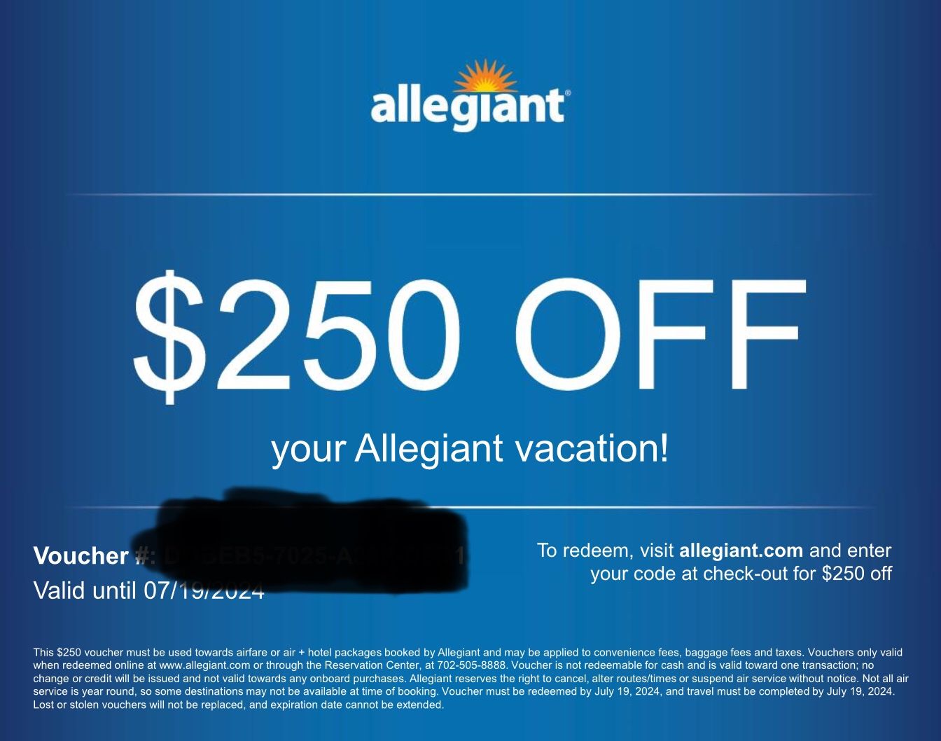 2 250 Travel Vouchers Allegiant Airline for Sale in Las Vegas, NV