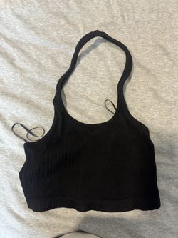 Black Strip-Textured Halter Cami Tank Top