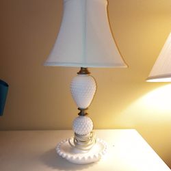 Antique Milk Glass Hobnail Lamp 