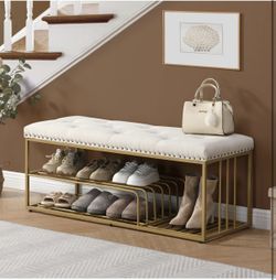 Entry Way Shoe Storage And Bench -white And Gold