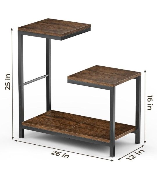 G-Shaped End Table - Small Side Table for Living Room, Bedside Table with Storage Shelf, Corner Tables for Small Spaces, Balcony, Couch, Bedroom, Rust
