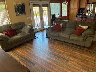 Green Microfiber Sofa and Loveseat Set