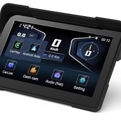 Motorcycle Navigation, GPS Wireless CarPlay Screen with 4K Front and 1080P Rear Dash Cam, BSD, 7" Real IP 67 Waterproof Touchscreen, Apple CarPlay & A