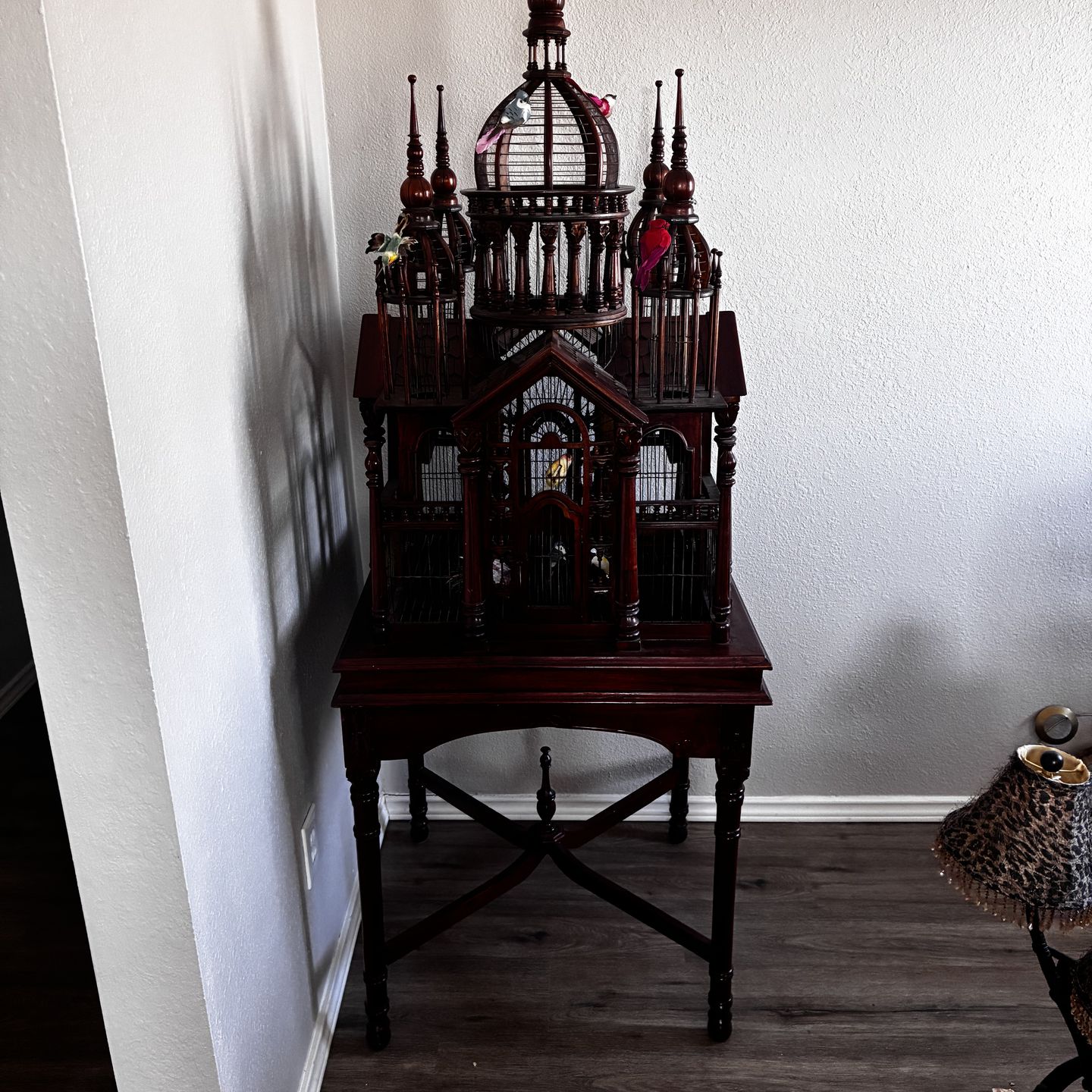 Big wooden decorative bird cage.