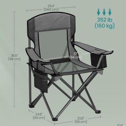 SONGMICS Camping Folding Lawn Chair w/ Cooler Bag 352 lb Weight Capacity - Gray