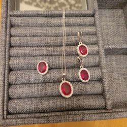 Man-made Ruby Set (Necklace, Earrings And Ring)
