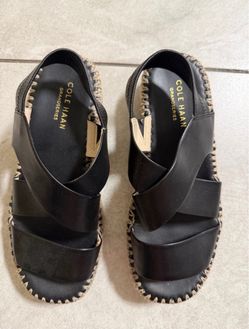 Cole Haan Black Leather Cross-Strap Sandals