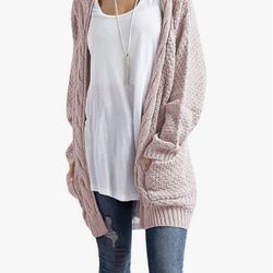 U.Vomade Women's Sweaters Boho Long Sleeve Open Front Chunky Cable Knit Cardigan