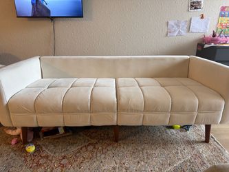 Modern Straight Sofa / Accent Couch (Beige Velvet, No Pillows)