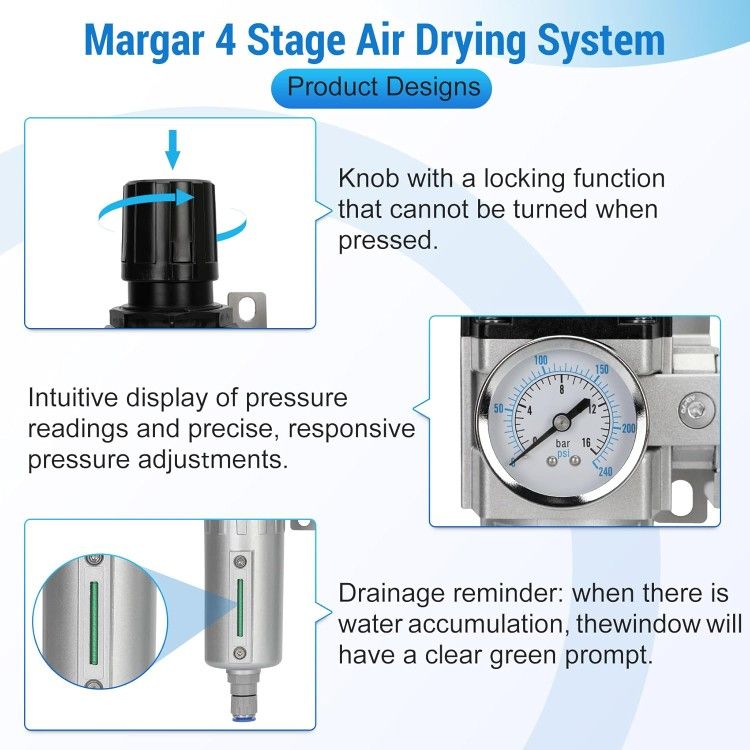 Air Dryer NEW 3 STAGE, HEAVY DUTY INDUSTRIAL GRADE FILTER REGULATOR COALESCING DESICCANT DRYER SYSTEM FOR COMPRESSED AIR LINES, METAL BOWLS, GREAT FOR PAINT Air Regulator Air Dryer NEW 3 STAGE, HEAVY DUTY INDUSTRIAL GRADE FILTER REGULATOR COALESCING DESICCANT DRYER SYSTEM FOR COMPRESSED AIR LINES, METAL BOWLS, GREAT FOR PAINT Air Regulator