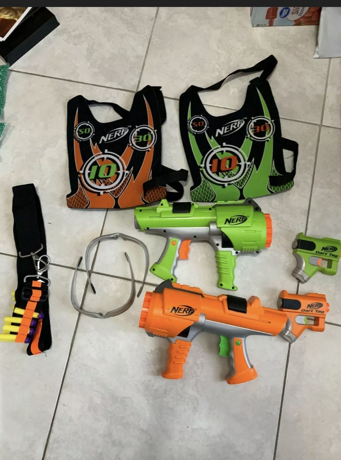 Nerf Dart Tag Set Green and Orange, Vests Goggles Blasters and guns