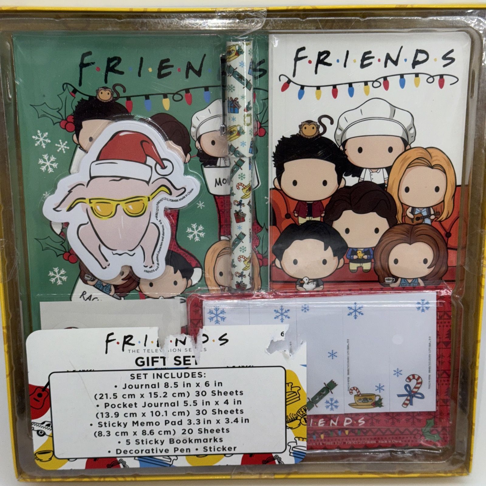 New Friends Christmas Gift Set 2 Journals Pen Sticky Note Pads Stickers Holiday  Brand new. Never opened. Factory sealed. Would make a great gift.   S