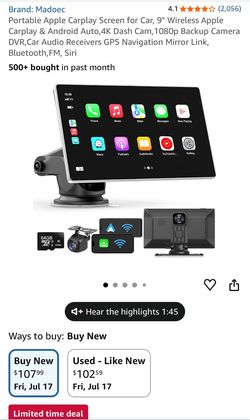 Portable Apple CarPlay 9’ wireless Dash & Backup Cam
