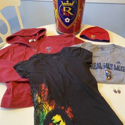 LOT Soccer Real Salt Lake Shirt Sweatshirt Beanie Trash Can Earrings ALL FOR 