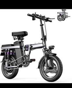 Foldable Electric Bike 400W Motor 14" Tire 22mph 20Mi Range 48V Battery Dual Suspension LCD Display