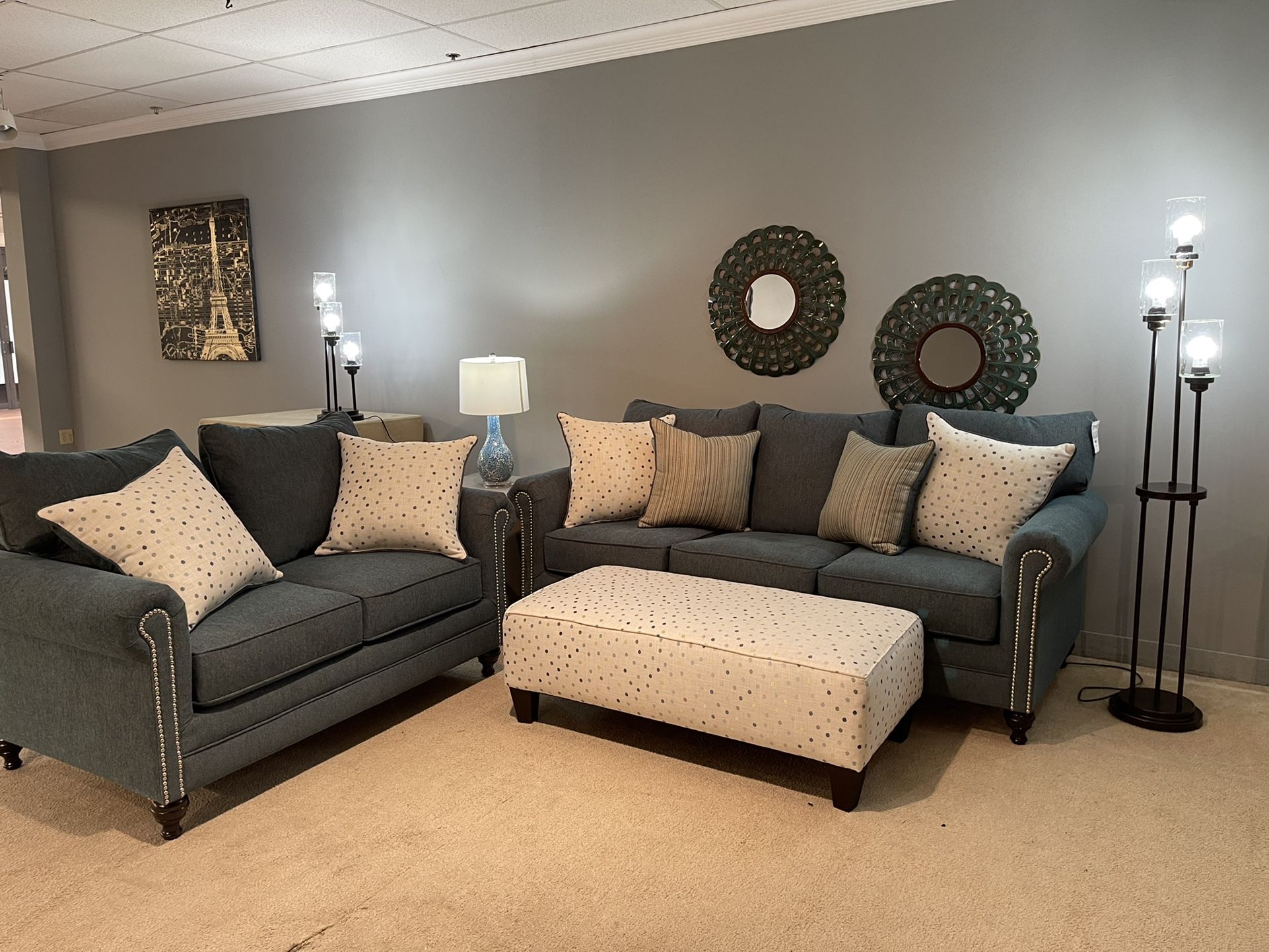 Sofa , Loveseat , ottoman , pillows New showroom floor model